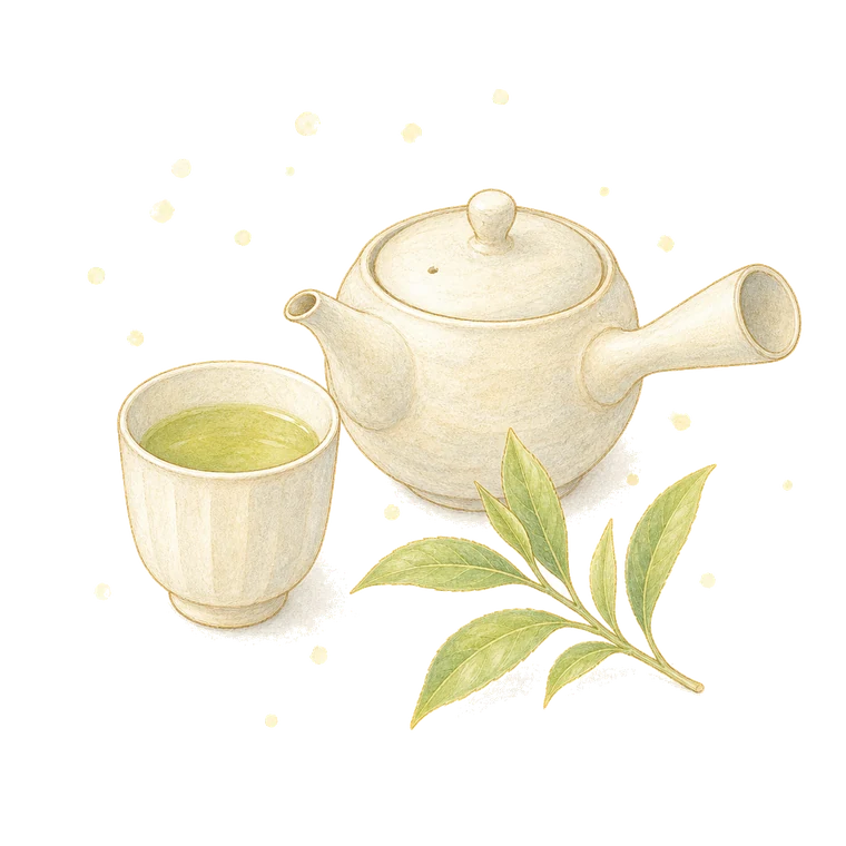 朝のやわらかな光と一杯のお茶